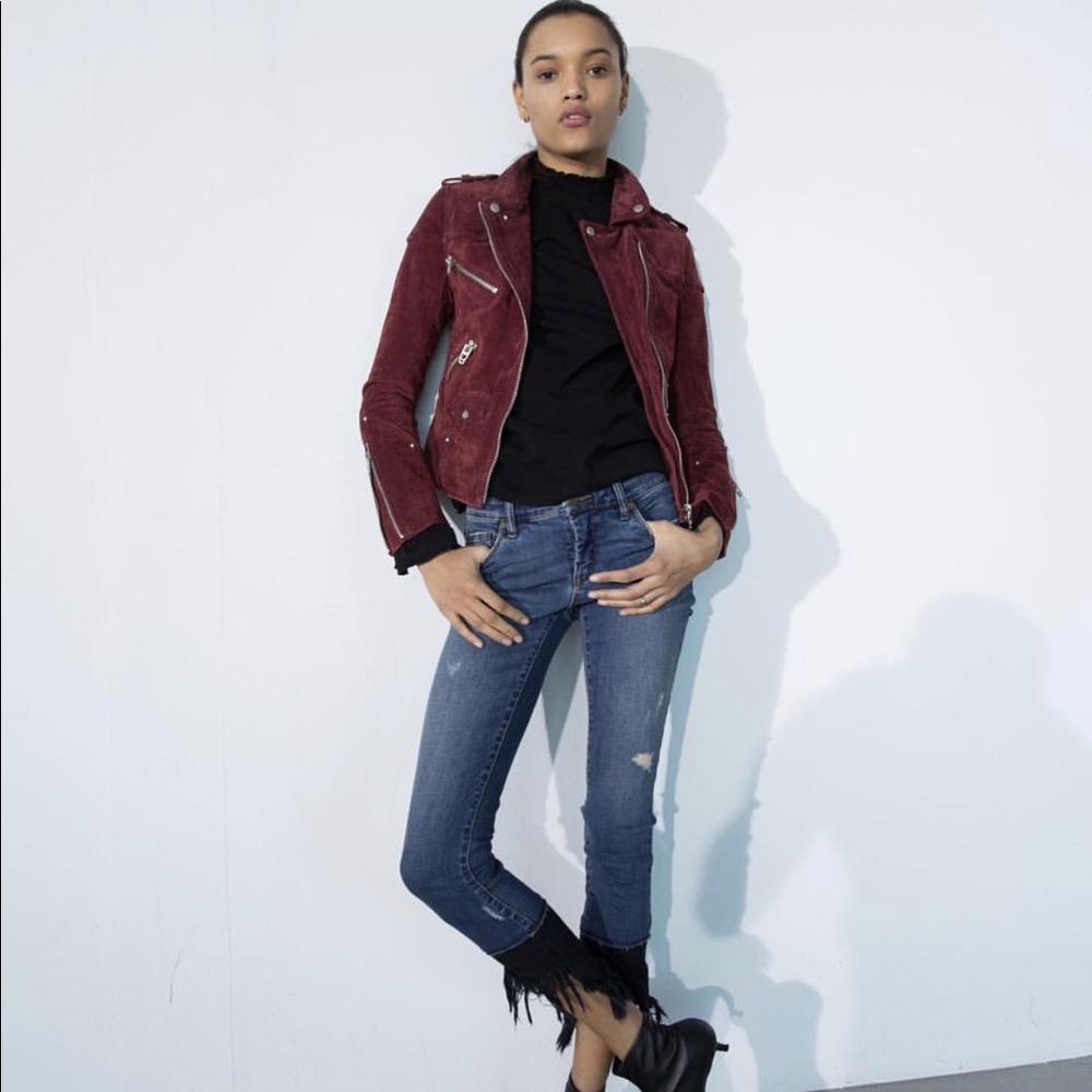 Blank NYC burgundy suede moto jacket L - Picture 2 of 8